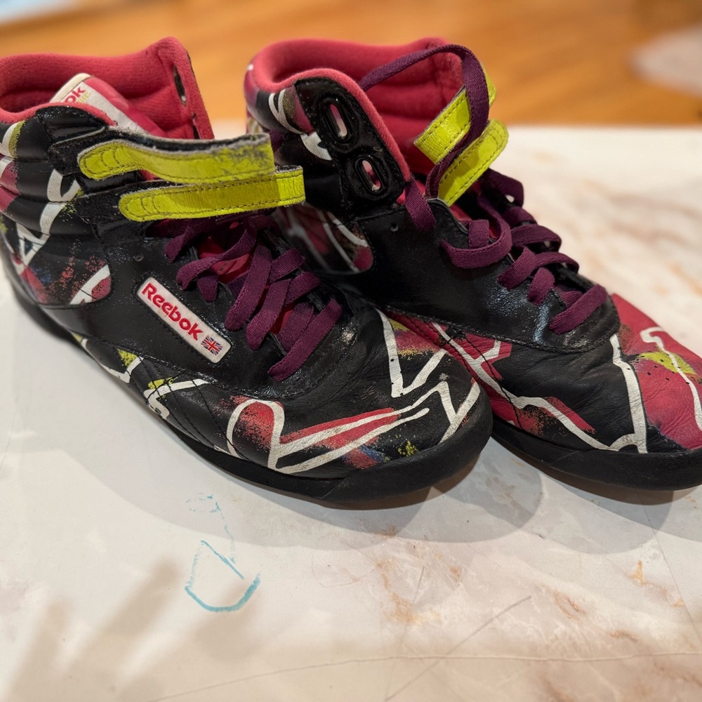 Reebok Black and Pink High-Tops with Yellow Accents - Picture 2 of 3